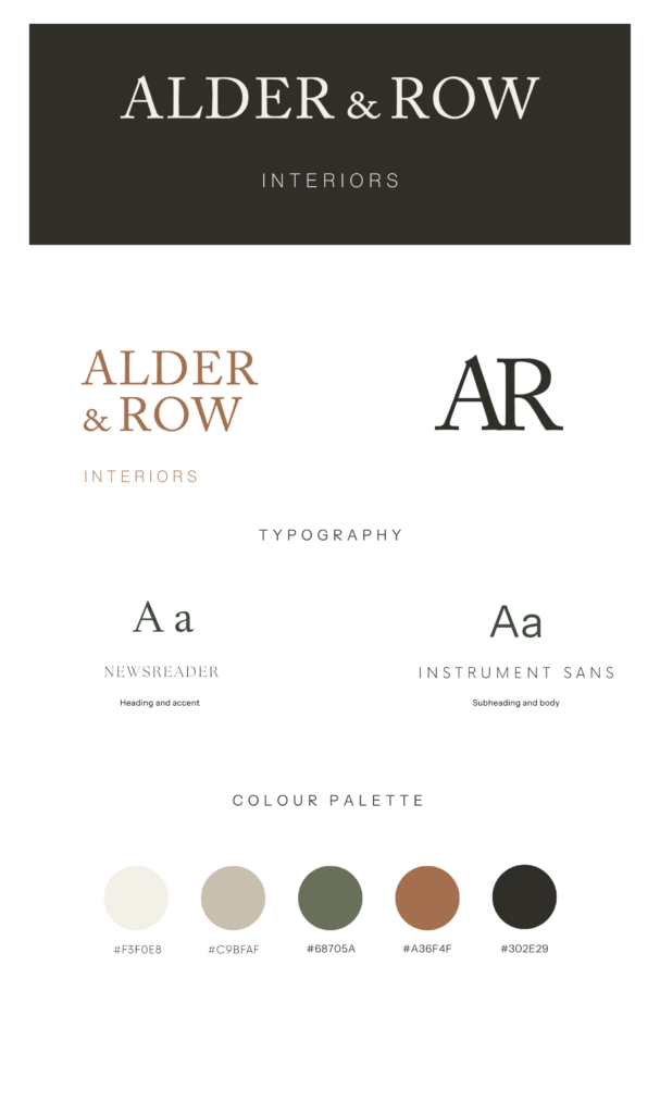 Alder & Row Starter Brand showing logo suite, typography and colour palette