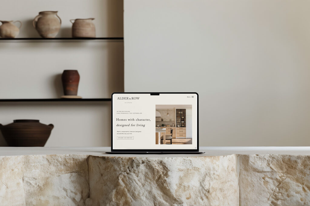 Alder & Row one-page Showit website displayed on a laptop
