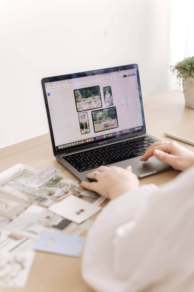 Rebecca Hobbs working on a website design at her studio